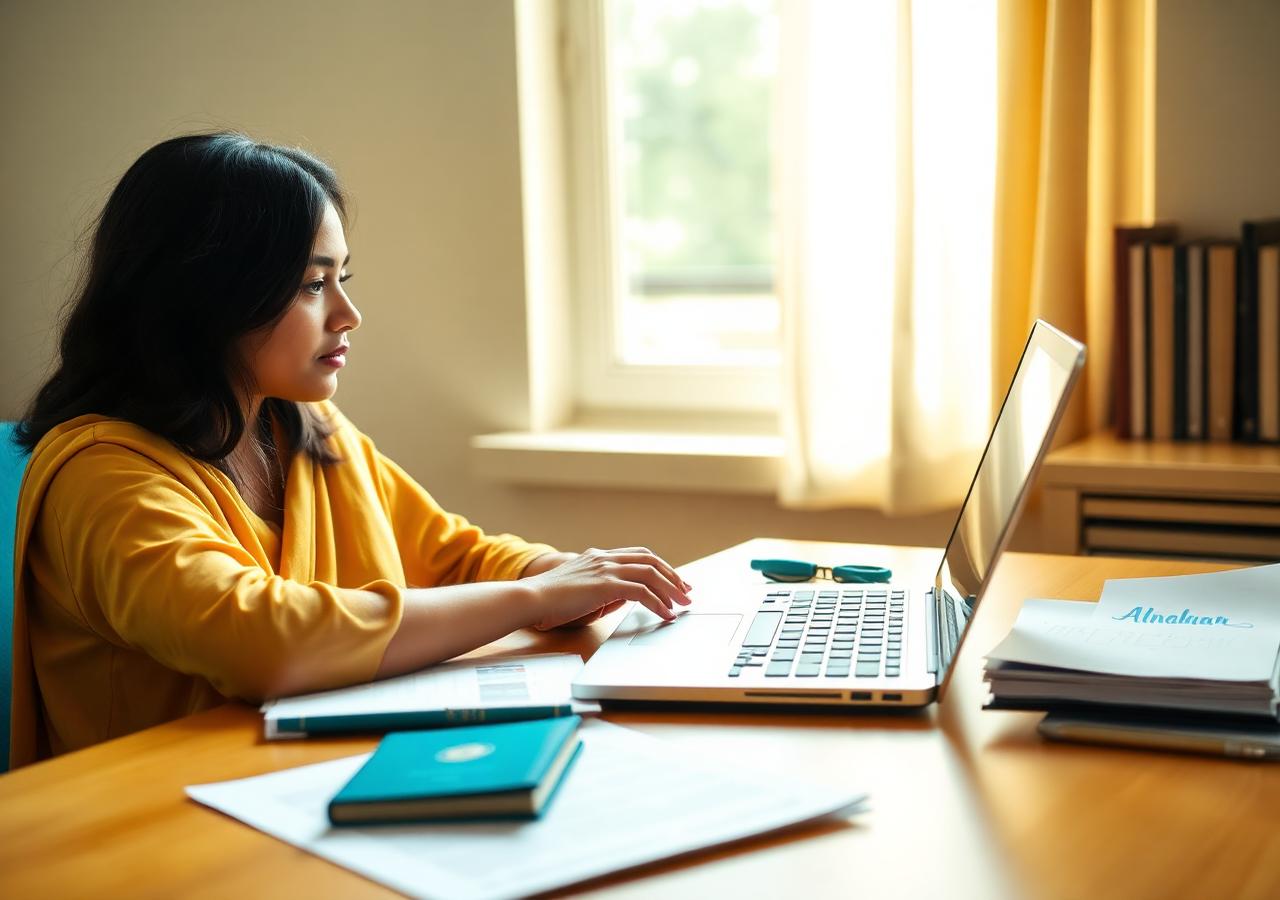 A Bangladeshi student planning her overseas study application at her desk